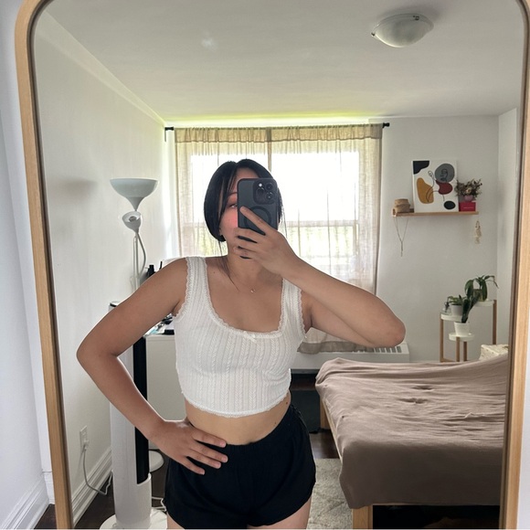 Y2K White Cropped Tank Top - Picture 1 of 4